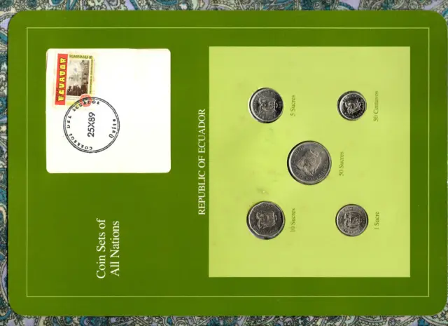 Coin Sets of All Nations Ecuador UNC 1,5,10,50 Sucres 50 Centavos 1988