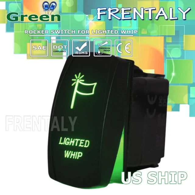 GREEN LED LIGHTED Whip Laser Rocker Switch ON-OFF LED Light 20A 12V ...