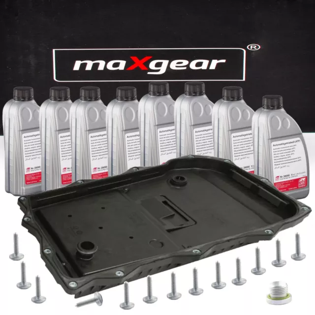 MAXGEAR Ölwanne + 8x 1L FEBI ATF ÖL Automatikgetriebe 8HP45 - 8HP70 für BMW