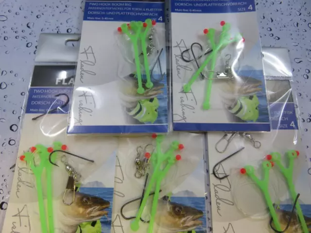 5 X 2 HOOK LUMI BOOM RIG Sz 4 FLATTIE DAB PLAICE SEA BOAT BEACH ROCK FISHING