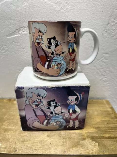 Vintage Walt Disney STORE Pinocchio & Geppetto Coffee Cup Mug 90's RARE