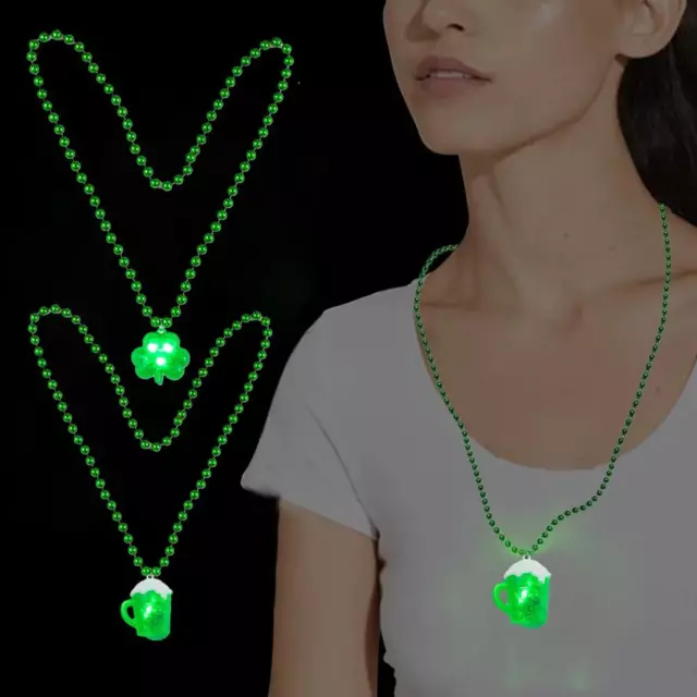 Green Light up Shamrocks Necklaces Led Green Shamrock Beads NecklaH3