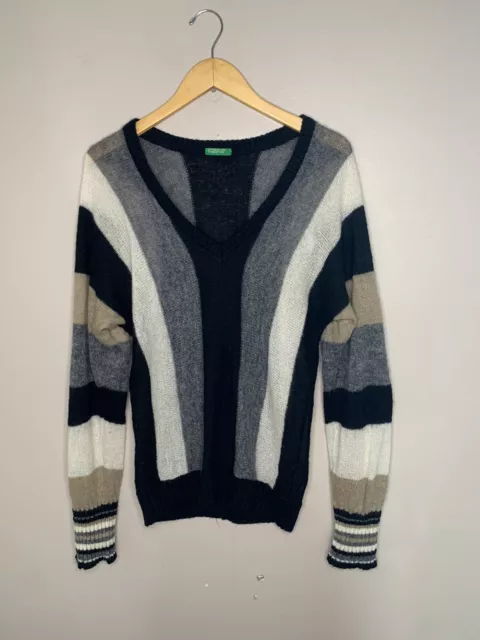 UNITED COLORS OF Benetton Knit Sweater Womens Medium M Gray Black ...