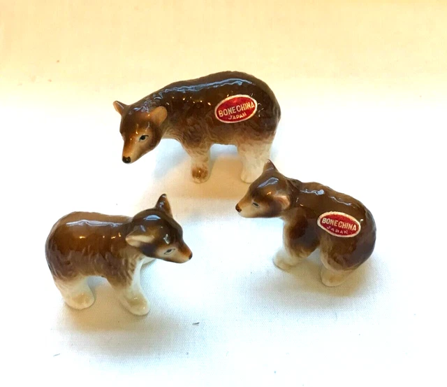 Retro Bone China 3 Piece Brown Bear Family