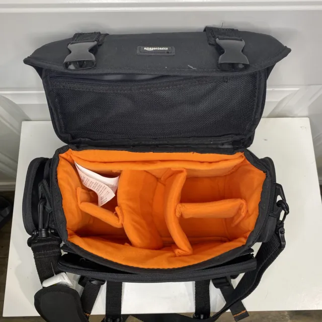 Bolso de hombro grande para cámara réflex digital Amazon Basics naranja interior excelente negro