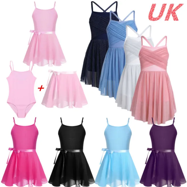 UK Girls Ballet Dance Leotard + Tutu Skirt Romper Dress 2Pcs Ballerina Costumes