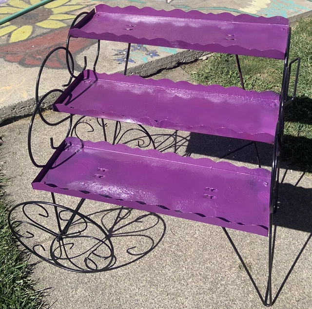 VINTAGE ANTIQUE 3 Tier Metal Plant Stand Flower Cart patio MCM Garden
