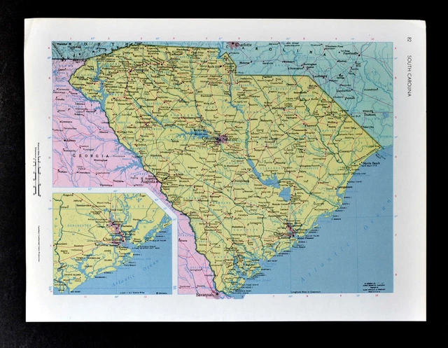 c1970 McNally Cosmo Map  South Carolina Charleston Columbus Hilton Head Beaufort