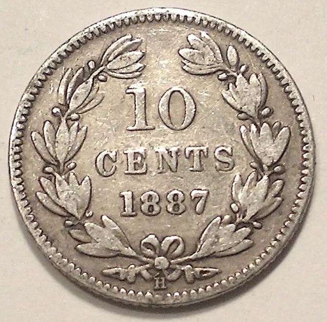 NICARAGUA .800 Silver 10 Ctvos 1887-H(Heaton UK Mint)  KM-6 Nice!  $1-s+h-US