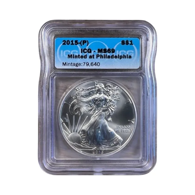 2015-P American Silver Eagle S$1 ICG MS69 - Only 79,640 Mintage! - 0164