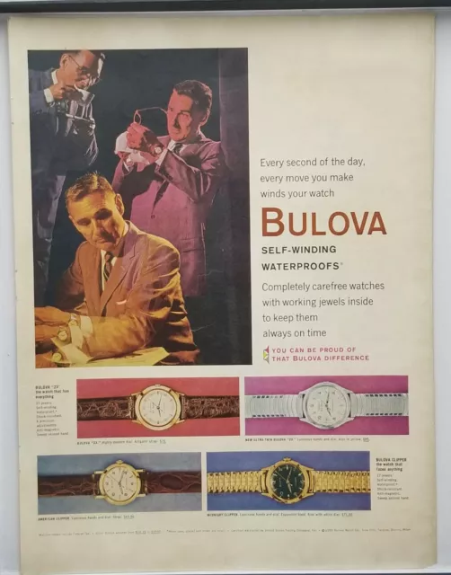 1945 Bulova "23" Watch Clipper Self Winding Waterproof Vintage Print Ad