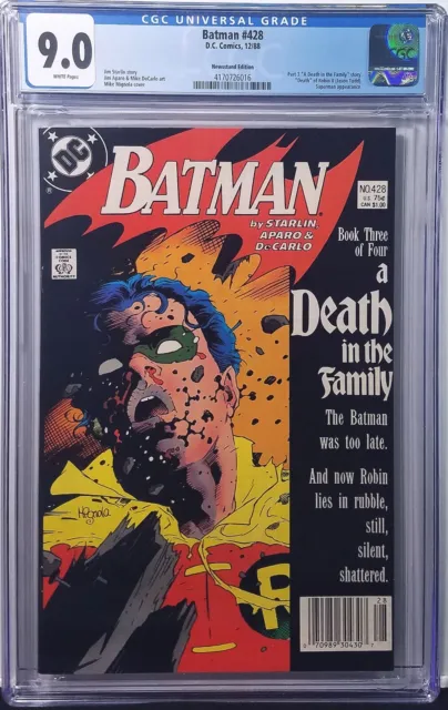 Batman #428 CGC 9.0 WHITE (1988) Death of Robin (Jason Todd)