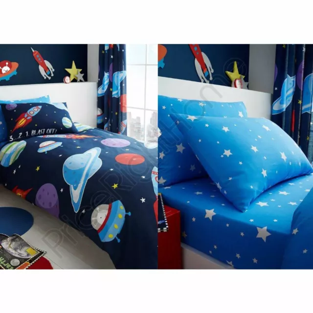 Outer Space Stars Bedding - Single Duvet Cover Set, Fitted Sheet & Pillowcase