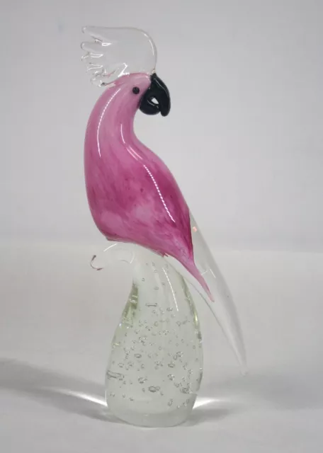 Murano Glass Pink Cockatoo Figurine Cased Glass Hand Moulded - Thames Hospice