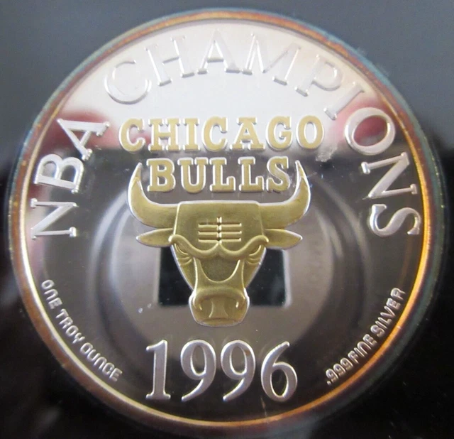 1996 Chicago Bulls .999 SILVER W/24KT Gold, Bronze Coin Set Matched #/500 Jordan