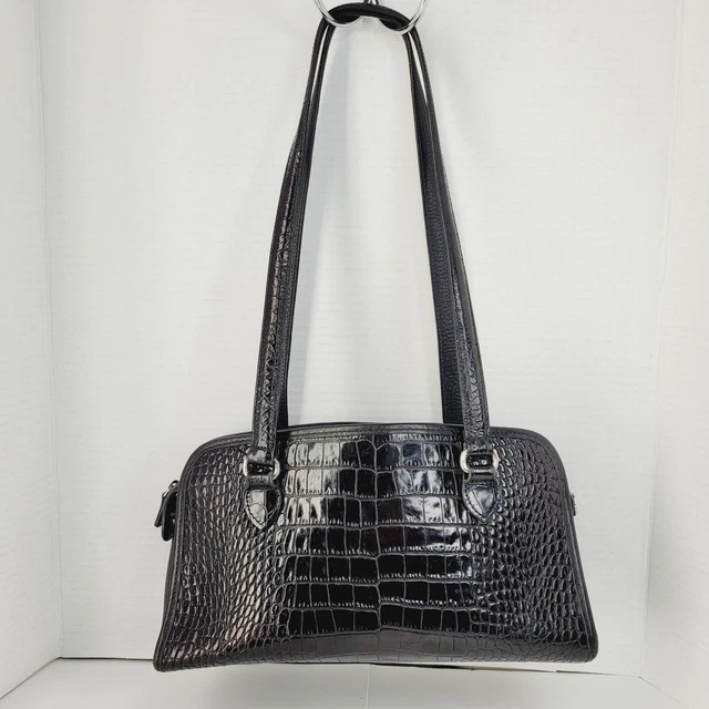 Brighton Black Pebbled Leather Croc Embossed Purse Shoulder Bag Vintage VTG
