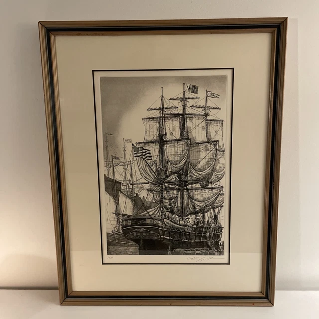 Alan Jay Gaines "Charles W. Morgan Whaling Ship New Bedford" Ink Etching Print Alan Jay Gaines "Charles W. Morgan Whaling Ship New Bedford" Ink Etching Print