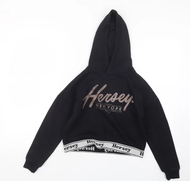 Hersey Girls Black Cotton Pullover Hoodie Size 10-11 Years