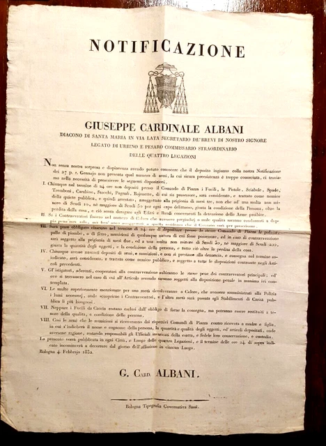 W1498-Bologna,Cardinal Albani Ai Sudditi:24 Ore Per Dare Le Armi Poi Galera,1832