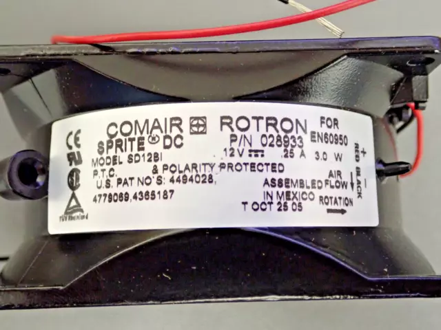 Comair Rotron Sprite Sd12B1 12Vdc Fan 028933 .25A 3W, 2 Wire, 11" Leads Nos