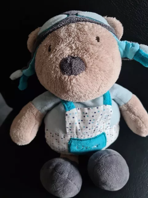 Doudou Sauthon Oscar Ours Bleu Beige 28 Cm