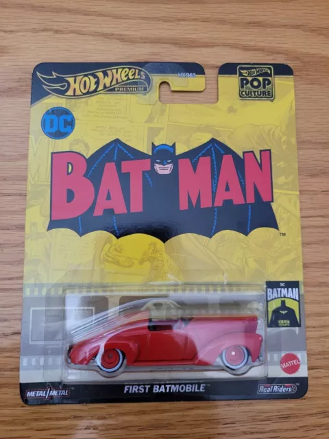 Hot Wheels Premium PoP Culture Batman First Batmobile W/ Real Riders DC