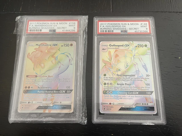2017 Burning Shadows Secret Rare Marshadow Gx Golisopod Gx Secret Rare Psa...