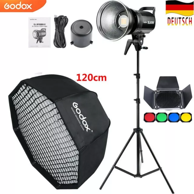 Godox SL-60W LED Lampe + BD-04 Barndoor +120cm Schirm Softbox + Stativ