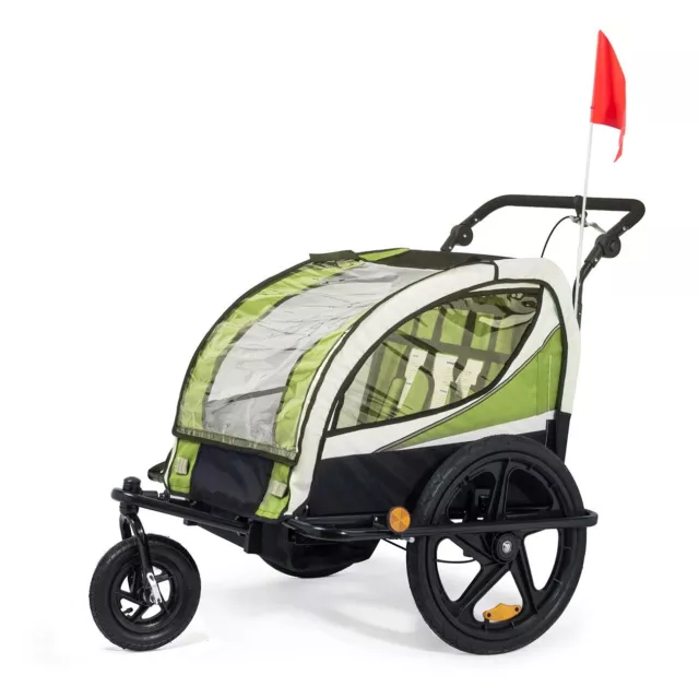 SAMAX Remorque Vélo Convertible Jogger 2en1 Enfants 360° Amortisseur Vert