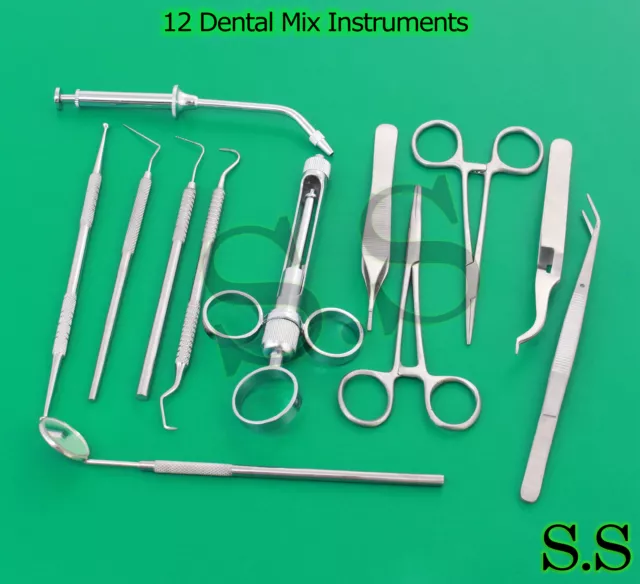 Set of 12 Dental Mix Instrument,Probe,Aspriting Syringe,Mosquitos DN-467