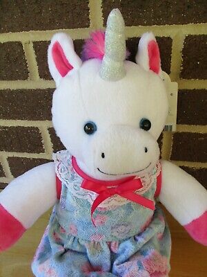 Build a Bear White Rainbow Unicorn- Doll Shape15" Stuffed- Handmade Dress Tags 2