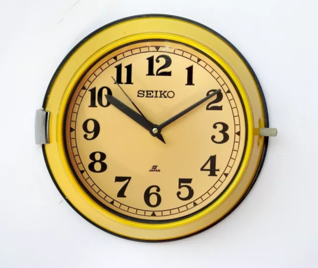 Vintage Maritime Seiko Wall Clock Slave Nautical Industrial Ship Clock Yellow