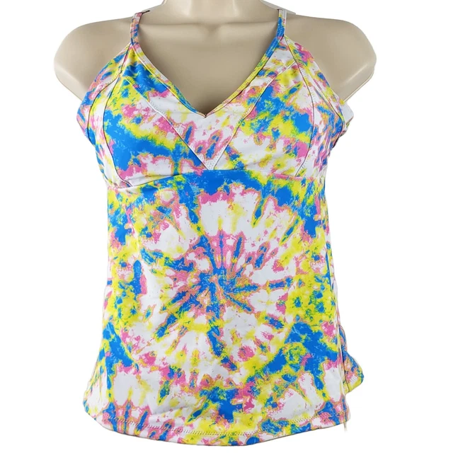 Jessica Simpson Tankini Top Womens Size Small Tie-Dyed Crossed Back Swimwear