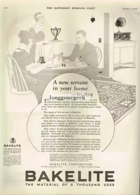 1925 BAKELITE Corp. Vtg Print Ad Illustration With Many Household Items