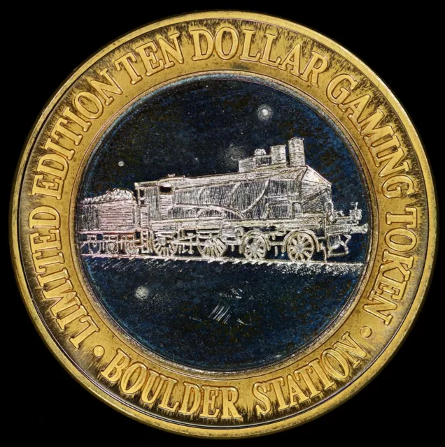 1995 Boulder Station Las Vegas NV $10 Casino .999 Silver Strike Train Engine #3
