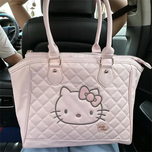 Cute Girl Pink Hello Kitty Tote Bag Soft Leather Shoulder Bag Handbag Travel Bag