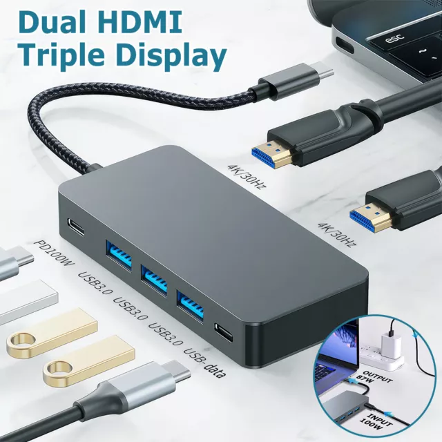 Type C USB C Hub Docking Station Dual Monitor HDMI for Laptop Multiport Adapter