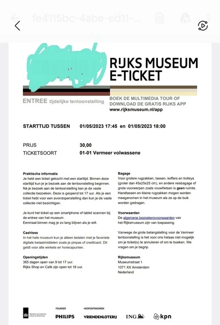 E-Ticket Vermeer Ausstellung,1.5 17.45-18.00 SLOT