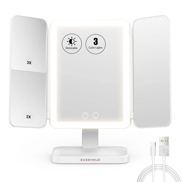 EASEHOLD Lighted Makeup Mirror, Rechargeable Magnifying Mirror with Lights 1X...