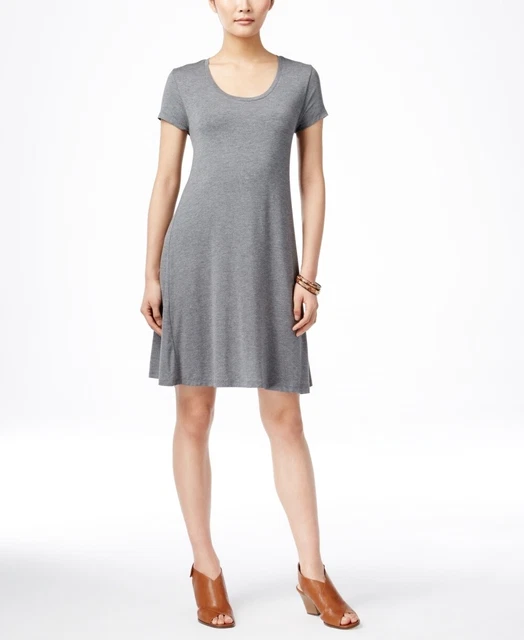 Style & Co Women's Short Sleeve A Line Dress Gray Size Medium