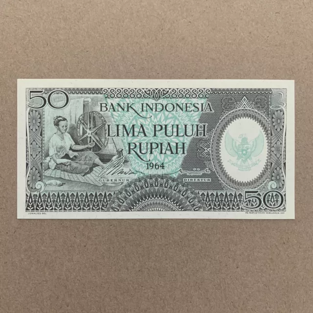 Indonesia 50 Rupiah Banknote 1964 Indonesian Currency UNC Woman at the Loom