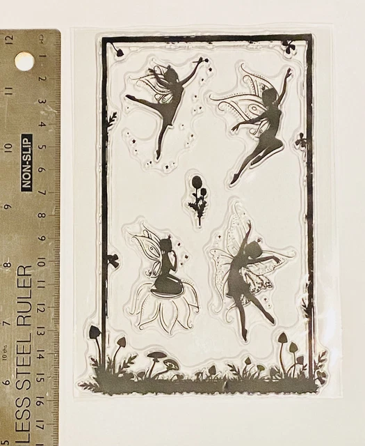 Clear rubber stamp Girl Sparkle Wings Dandelion Fly Cartoon Magic Background