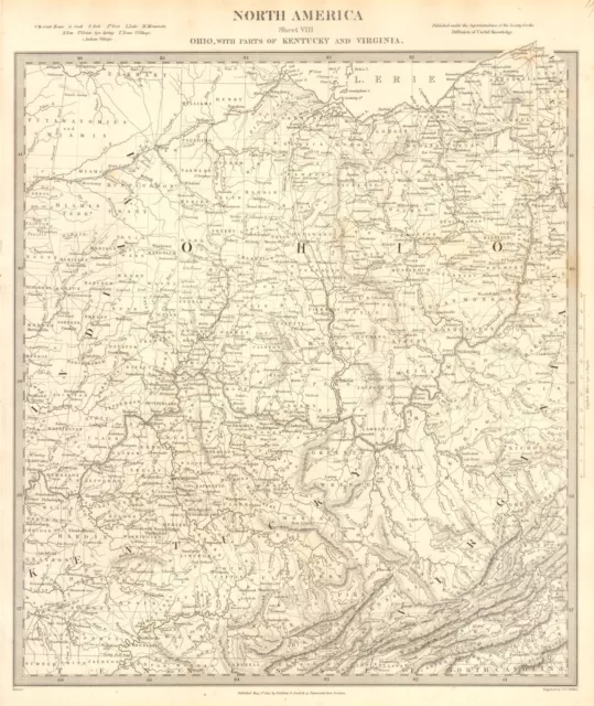 USA. Ohio with parts of Kentucky, Virginia & Indiana. Counties. SDUK 1848 map