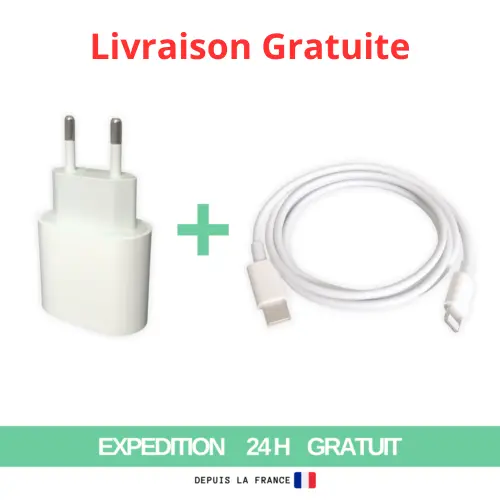 Chargeur Iphone Rapide 20W + Cable USB-C Pour Iphone 8-X-XS-XR-11-12-13-14 Ipad