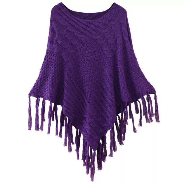 Lady Knitted Poncho Crochet Tassel Fringe Wrap Shawl Cape Jumper Sweater Warm