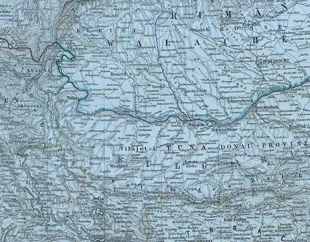 1875 Map European Turkey Macedonia Thrace Bulgaria Serbia Bosnia Bosporus