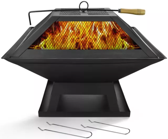 Square Fire Pit Outdoor Garden Patio Heater BBQ Brazier Firepit Charcoal Burner