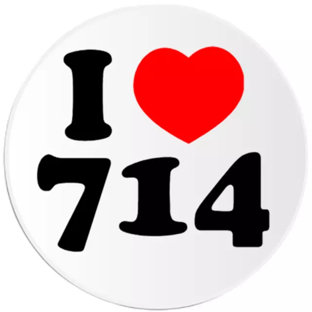 I Love 714 - Circle Sticker Decal 3 Inch - Area Code Anaheim California CA