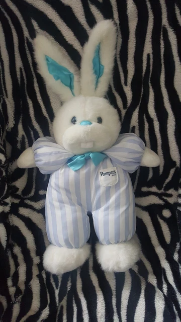 Peluche Doudou Lapin Pampers Rayures Bleues Blanches