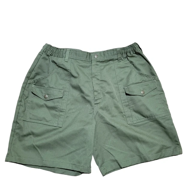 VTG Boy Scouts America Uniform Cargo Shorts Green Elastic Waist Men Size 34